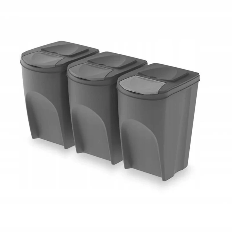 Sortibox 3x35L Grey Recycling Bin Set – Efficient Waste Sorting Solution