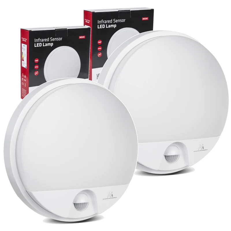 Maclean LED Light with Motion Sensor, PIR Sensor, White, 15W, IP54, 1100 lm, Neutral White, MCE291 W, 2 pieces