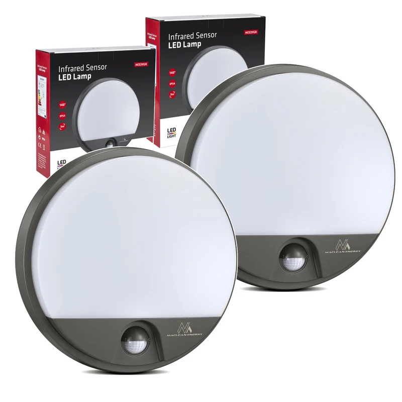 Maclean LED Light with Motion Sensor, PIR Sensor, Gray, 15W, IP54, 1100 lm, Neutral White, MCE291 W, 2 pieces