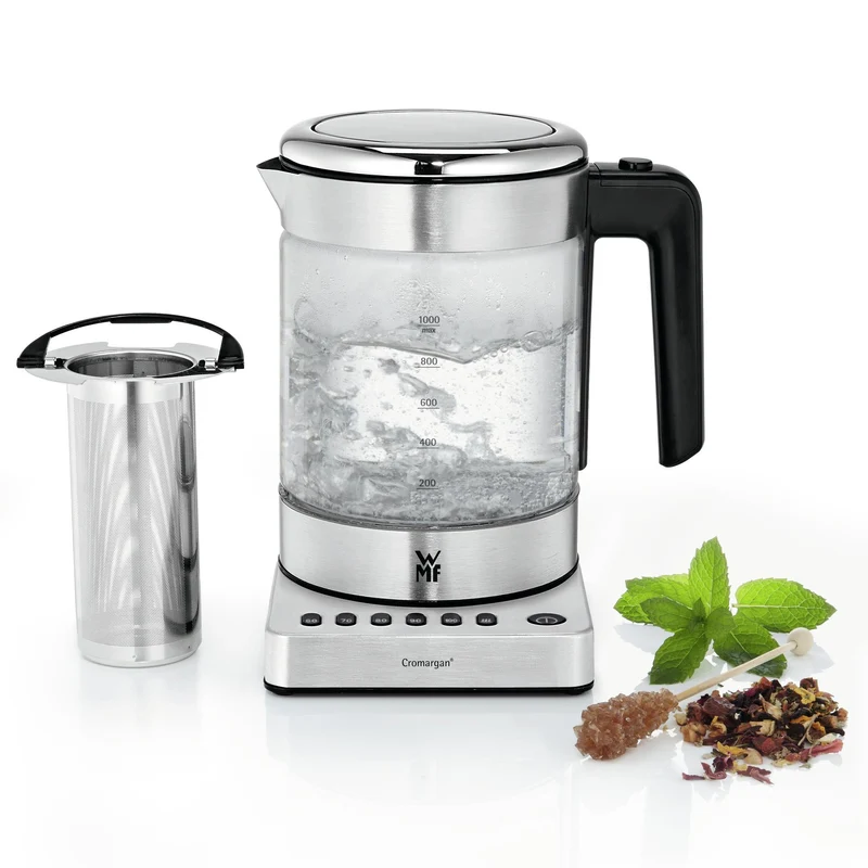 WMF Küchenminis 2 in 1 Vario Wasserkocher mit Temperatureinstellung, 1,0l, 1900 W, Teekocher Glas mit Teebeutelhalter und Sieb