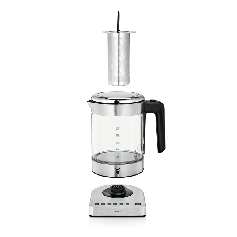 WMF Küchenminis 2 in 1 Vario Wasserkocher mit Temperatureinstellung, 1,0l, 1900 W, Teekocher Glas mit Teebeutelhalter und Sieb