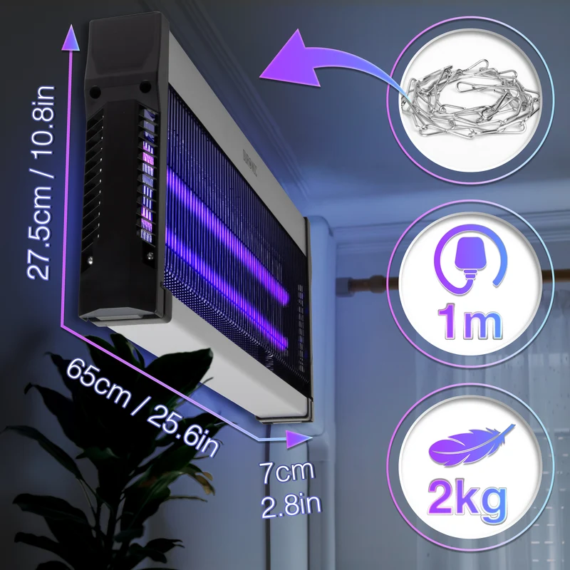 Duronic FK2X10 Elektrischer Fliegenfänger, großer UV-Insektenvernichter | Zwei UV-Spektren, herausnehmbare Auffangschale und Aufhängekette, 16W energiesparende Insektenfalle für Küche und Zuhause