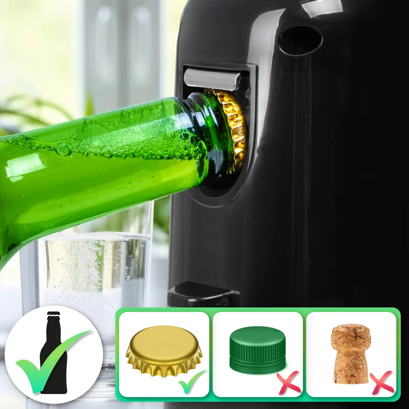 Duronic CO40 BK Dosenöffner, elektrischer Büchsenöffner für bis zu 600 ml Konservendosen, 3-in-1 automatischer Konservenöffner mit Messerschärfer und Flaschenöffner
