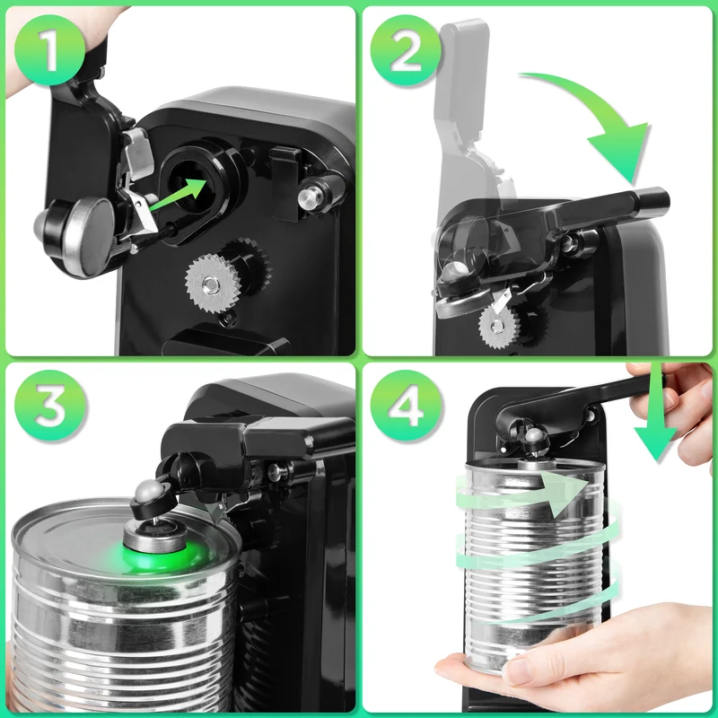Duronic CO40 BK Dosenöffner, elektrischer Büchsenöffner für bis zu 600 ml Konservendosen, 3-in-1 automatischer Konservenöffner mit Messerschärfer und Flaschenöffner
