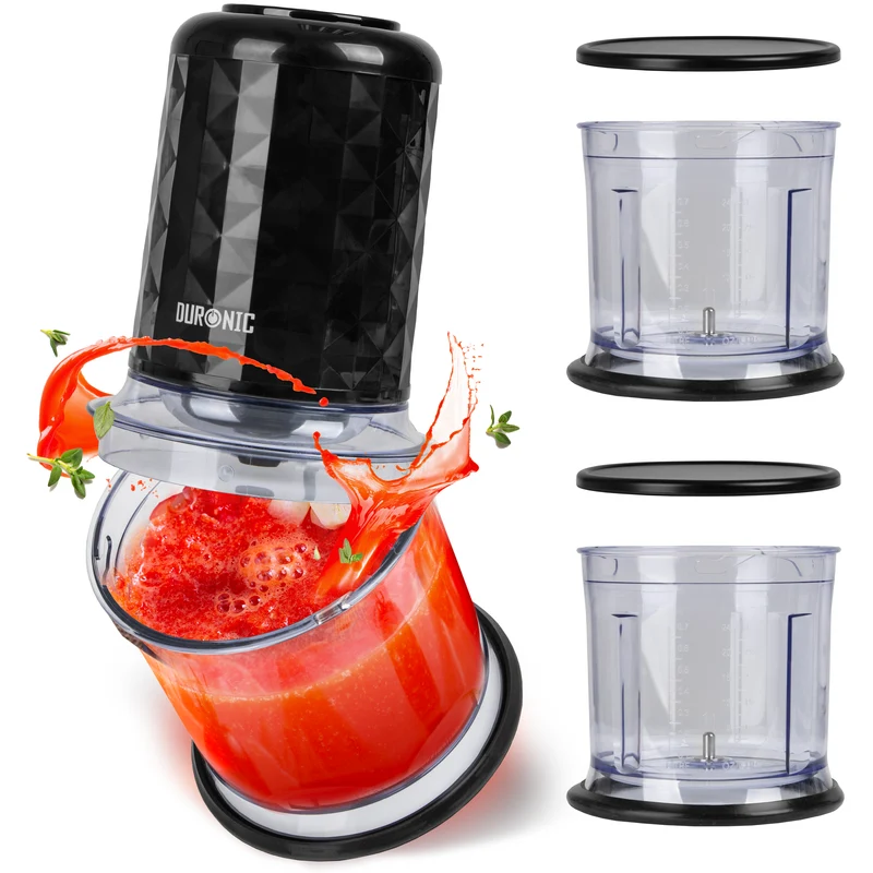 Duronic CH57 BK Elektrischer Zerkleinerer 500W, 2x 700 ml Schüsseln mit Deckel, Küchenmaschine für Gemüse, Obst, Nüsse & Kräuter, Ideal für Saucen, Püree & Babynahrung