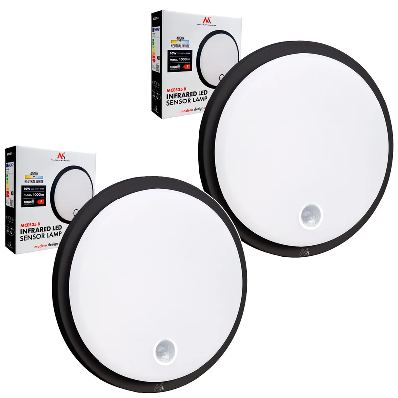 Maclean LED Light with Motion Sensor, PIR Sensor, Black, 10W, IP65, 1000 lm, Neutral White, MCE525 B, 2 pieces