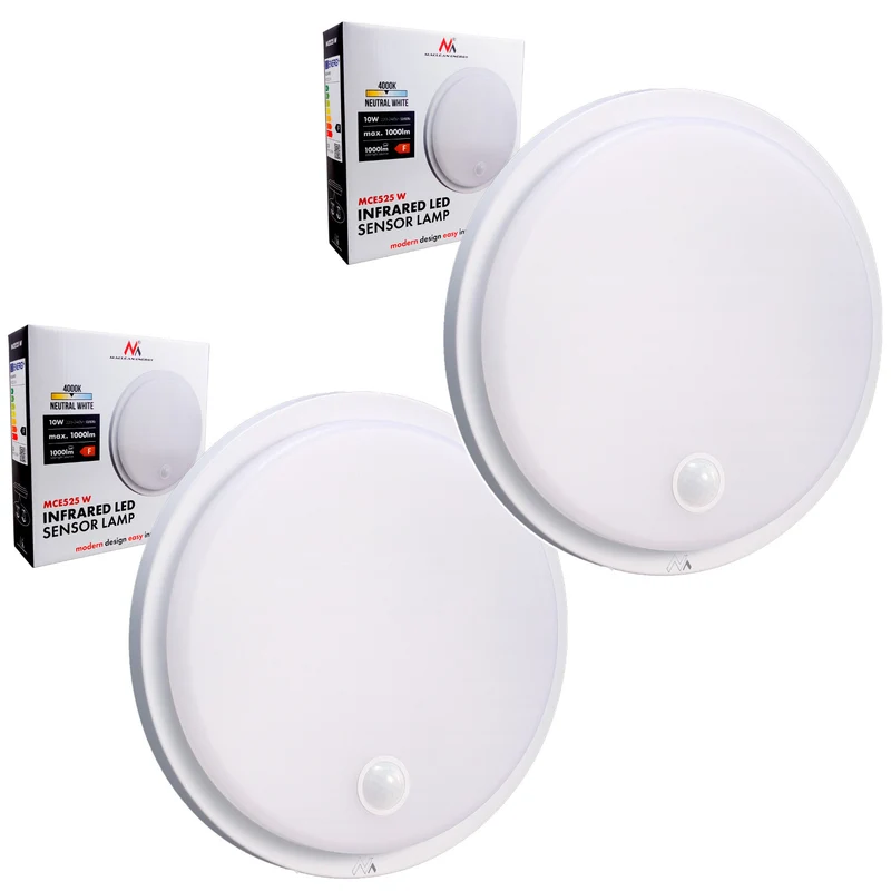 Maclean LED Light with Motion Sensor, PIR Sensor, White, 10W, IP65, 1000 lm, Neutral White, MCE525 W, 2 pieces