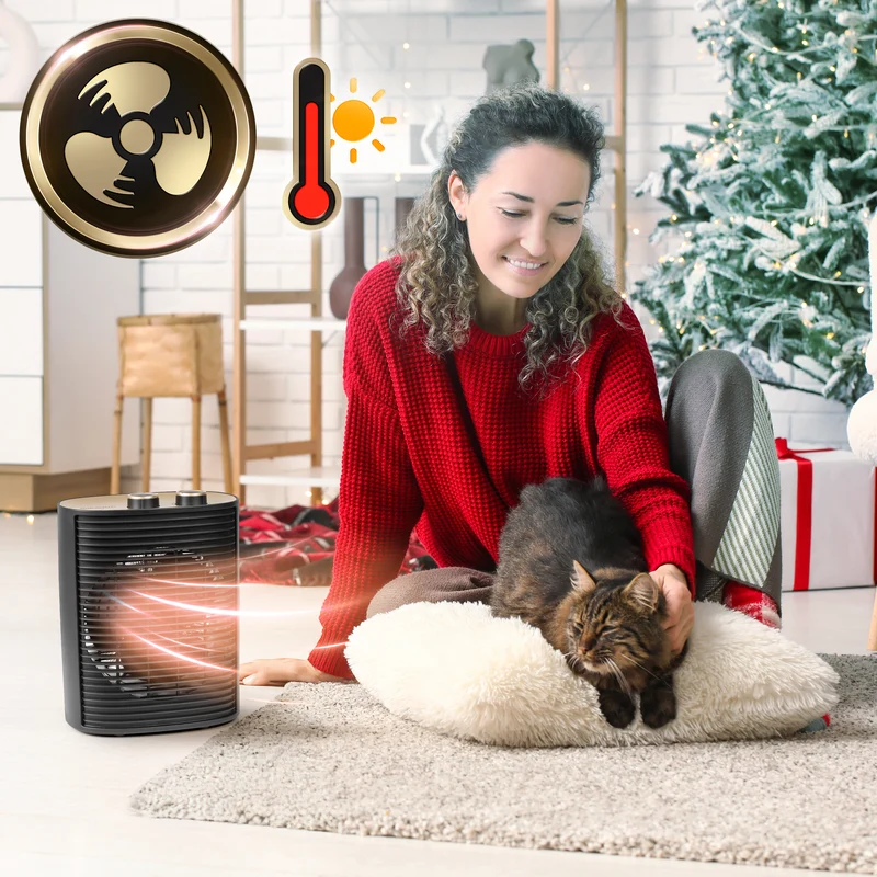 Duronic HV32 BK Heizlüfter, 2000 Watt Elektroheizung für Steckdose, kleine Mini Heizung als Fußwärmer, Elektroheizkörper mit 2 Stufen, Kaltfunktion