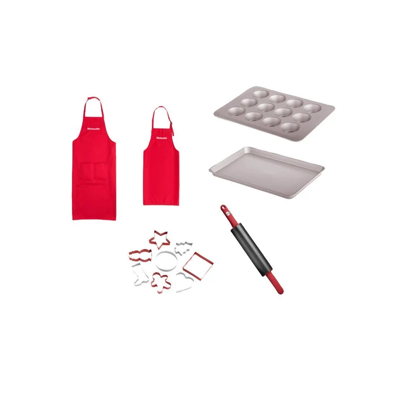 KitchenAid Family Back-Set (2 Schürzen, Teigrolle, Muffinform, Backblech, 8 Ausstechformen) 5KFAMILYSET