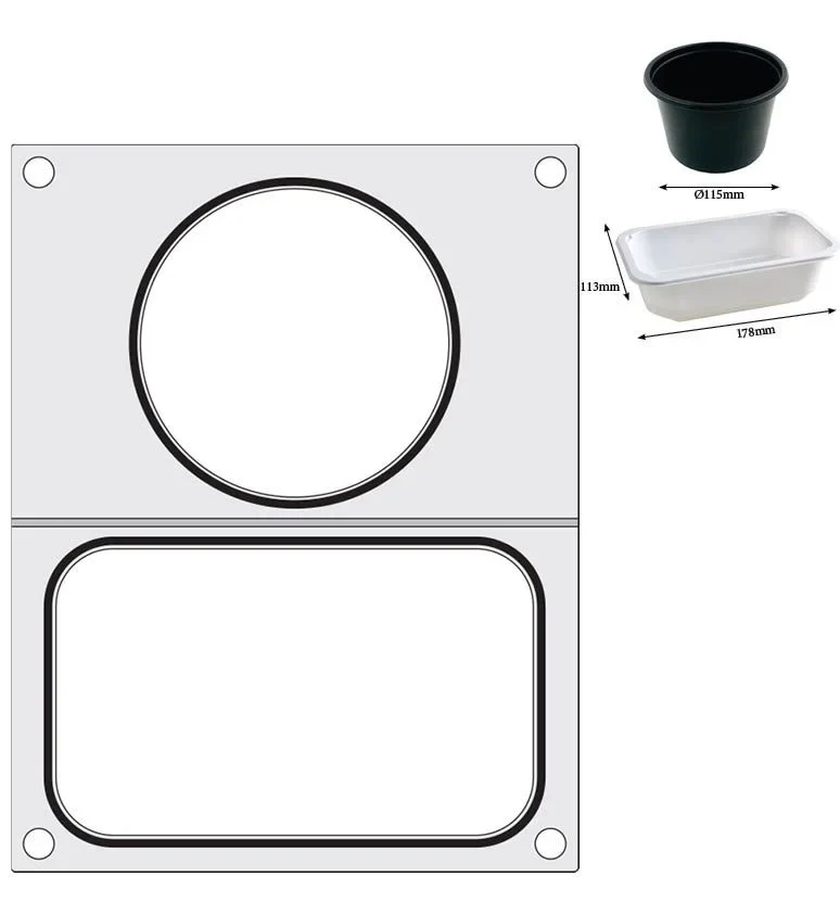 Hendi Matrize für Schalenversiegelungsmaschine Compact, 1 Schale 178 x 113 mm und 1 Rundschale Ø 115 mm