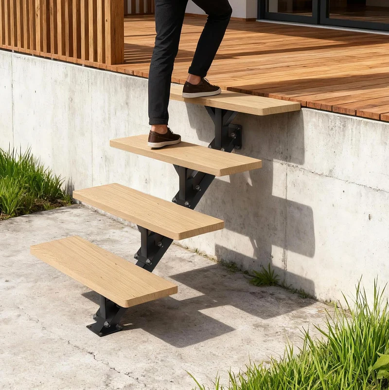 2-Stufen-Metall-Treppenwangen mit Stahl-Setzstufe für Deckhöhe 33 cm/13 Zoll, mit vorgebohrten Löche