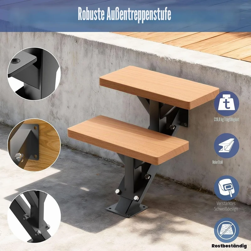 2-Stufen-Metall-Treppenwangen mit Stahl-Setzstufe für Deckhöhe 33 cm/13 Zoll, mit vorgebohrten Löche