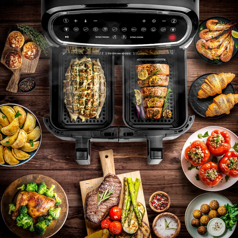 Duronic AFD2 BK 9L Heißluftfritteuse Ersatzkörbe, 2 x 4,5 Liter Volumen, Ersatz Frittierkörbe für Duronic AF24 Fritteuse, Portion für die ganze Familie, Frittieren ohne Öl, Zubehör für Air Fryer