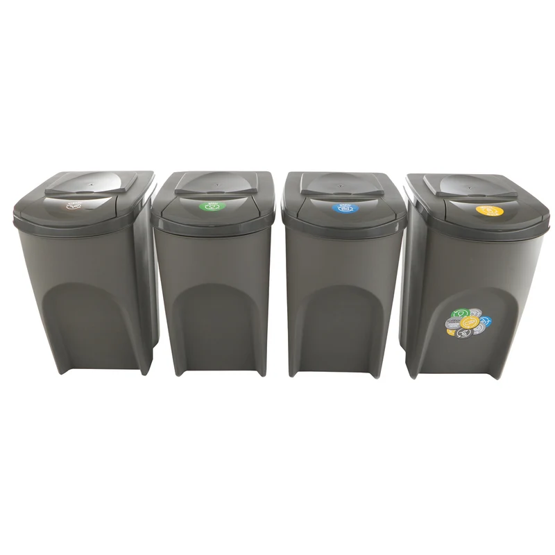 Prosperplast Sortibox 4x 35L Set of Sorting Recycling Bins - Grey