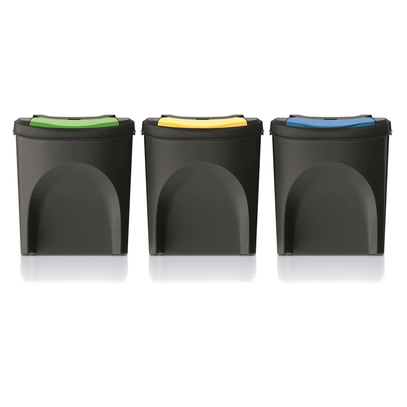 Keden Sortibox 3 x 25L Sorting Waste Bins Set Recycling Trash Can Segregation Bins Coloured Lids