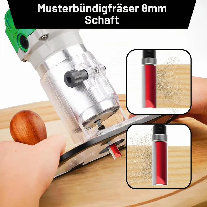 10 Stück Bündigfräser 8mm mit 2 Schlagmagnetbits, 8mm Schaft Bündigfräser, 6 Lager, 2 Schraubenschlü