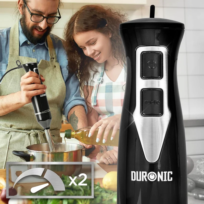 Duronic HB35C Stabmixer elektrisch, Pürierstab 350W, Edelstahl Rührstab mit 2 600ml Mix- & Messbecher, Handrührgerät, Ergonomischer Hand blender, für Babynahrung, Suppe, Smoothies, Püree, Sauce
