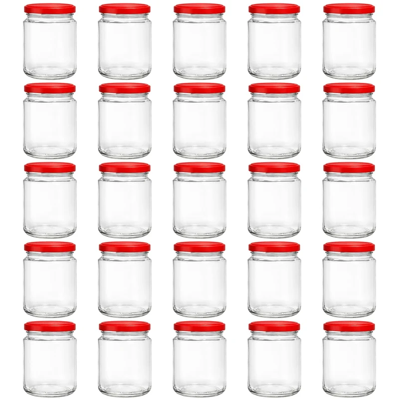 Vitrea 25x Marmeladengläser 275 ml - mit Deckel Rot TO 66 - Einmachgläser zum befüllen mit Schraubde