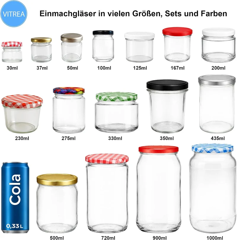 Vitrea 25x Marmeladengläser 275 ml - mit Deckel Rot TO 66 - Einmachgläser zum befüllen mit Schraubde