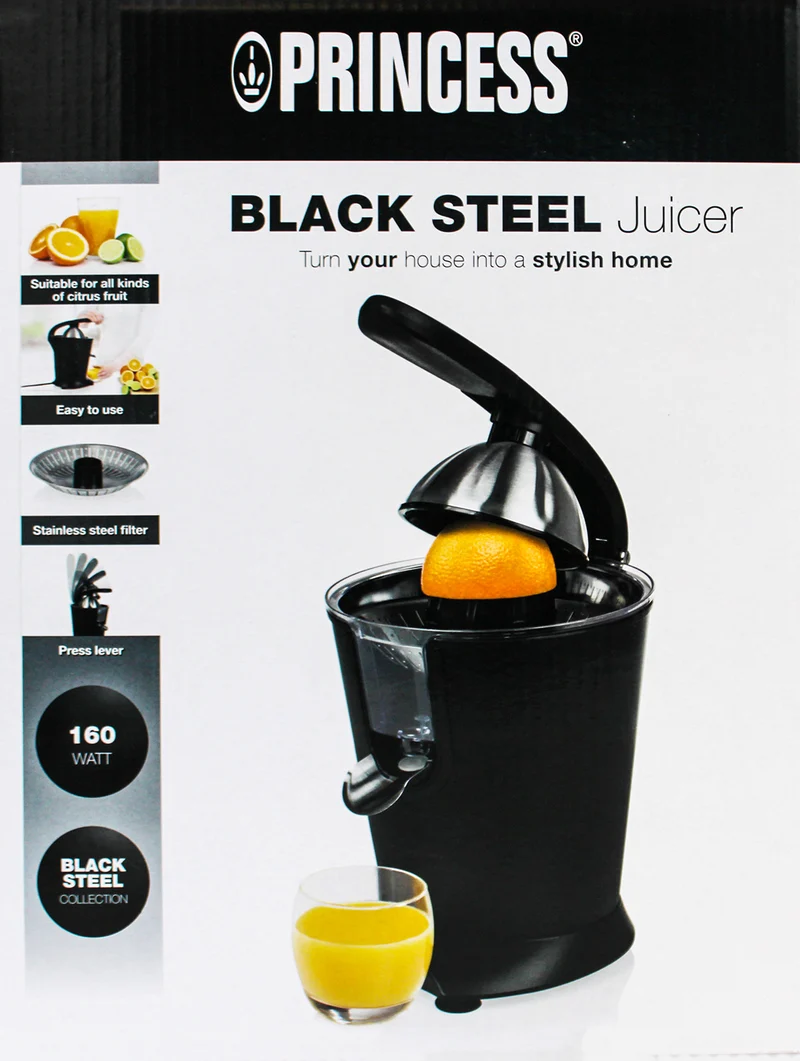Princess 201853 Black Steel-Kollektion Zitruspresse Edelstahl mattschwarz