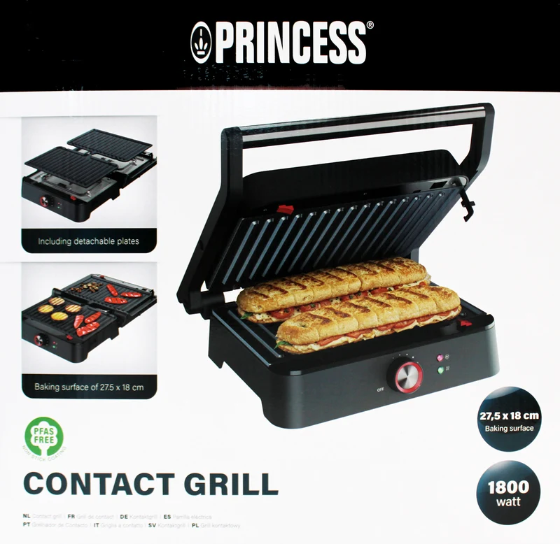 Princess 117502 Kontaktgrill schwarz Grillfläche 27,5x18 cm 1500W