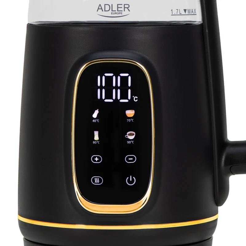 Adler AD 1305 BG black gold Wasserkocher Glas mit LED-Anzeige und Temperaturregelung 1,7L