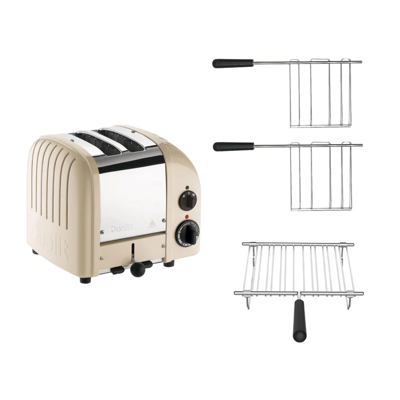 Dualit Toaster Paket 3, 2er Toaster mit zwei Sandwichzangen und Brötchenaufsatz