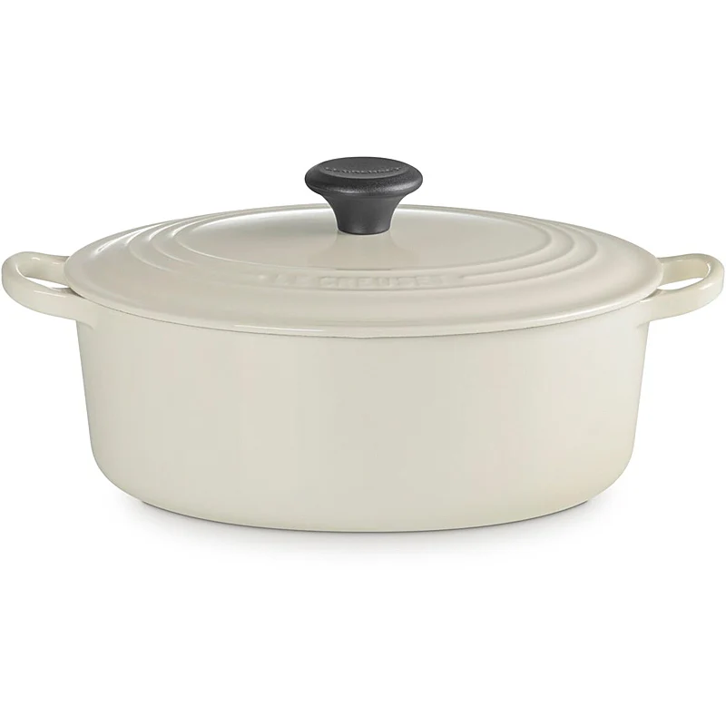 Le Creuset Ovaler Bräter Tradition 27 cm mit Phenolknopf Creme