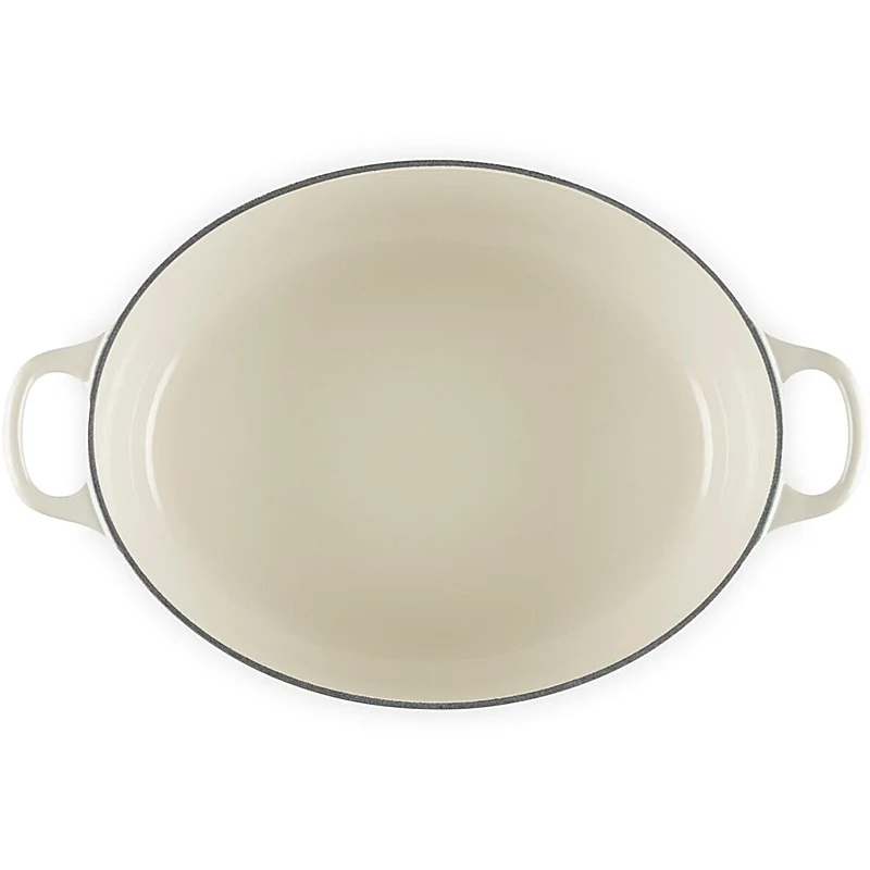 Le Creuset Ovaler Bräter Tradition 27 cm mit Phenolknopf Creme