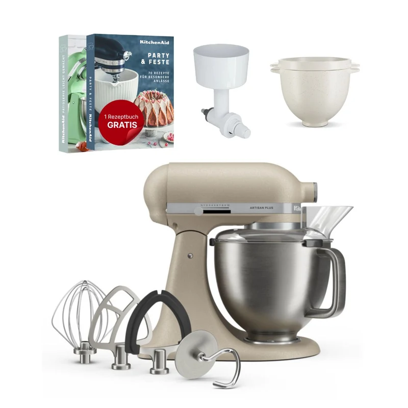 KitchenAid 4,7 L 5KSM50 Artisan Plus Küchenmaschine Breadlover mit Messerschmidt Getreidemühlenvorsatz + Brotbackschüssel