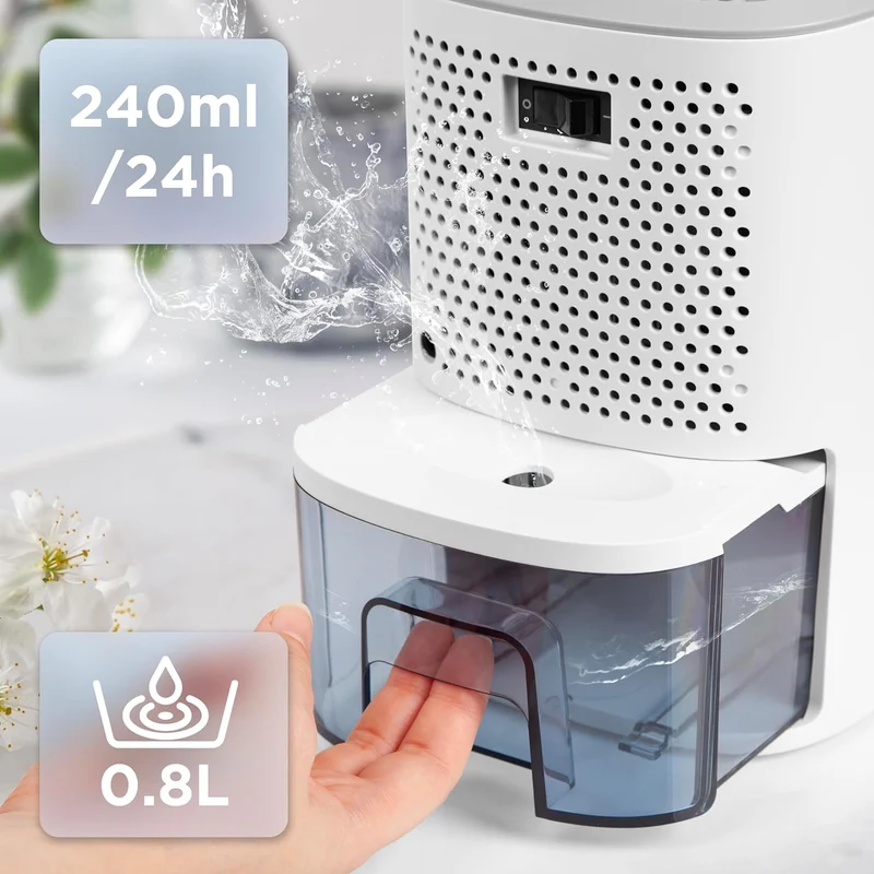 Duronic DH06 WE Luftentfeuchter | Leiser Entfeuchter für 5-10m² Räume | Kleiner Kondenstrockner mit 0,8 Liter Wassertank | 23 Watt Raumentfeuchter gegen Schimmel | Gegen Kondenswasser im Schlafzimmer