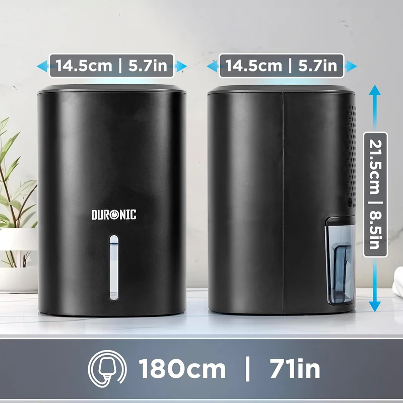Duronic DH06 BK Luftentfeuchter | Leiser Entfeuchter für 5-10m² Räume | Kleiner Kondenstrockner mit 0,8 Liter Wassertank | 23 Watt Raumentfeuchter gegen Schimmel | Gegen Kondenswasser im Schlafzimmer