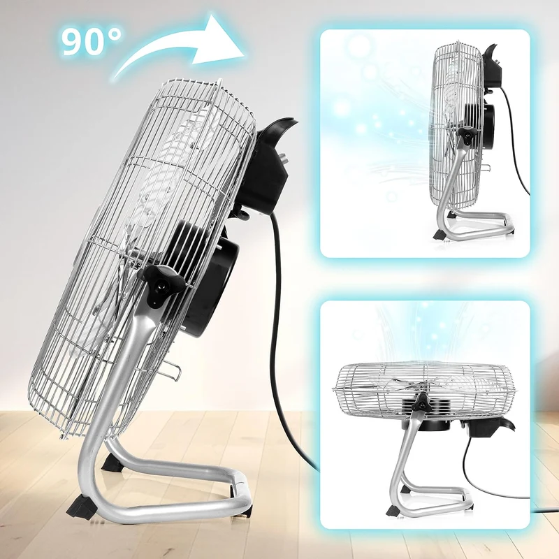 Duronic FN16 Bodengebläse | Ventilator 40 cm | Bodenventilator mit 4 Geschwindigkeitsstufen | 75 W Standventilator in Chrom | Windmaschine mit hohem Luftdurchsatz | Verstellbar in Neigung um 90°