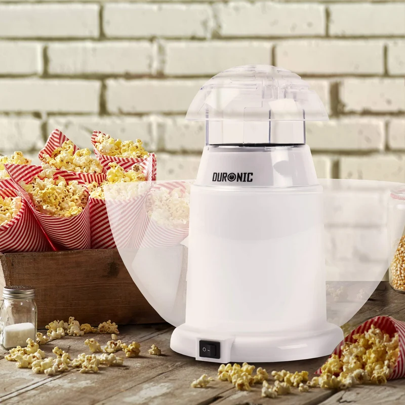 Duronic POP50 WE Popcornmaschine | Heißluft ohne Fett & Öl | 1200 Watt | inkl. Messbecher | für 50 Gramm Mais | abnehmbare Schüssel | Ölfreies Popcorn | Kalorienarm | Weiß