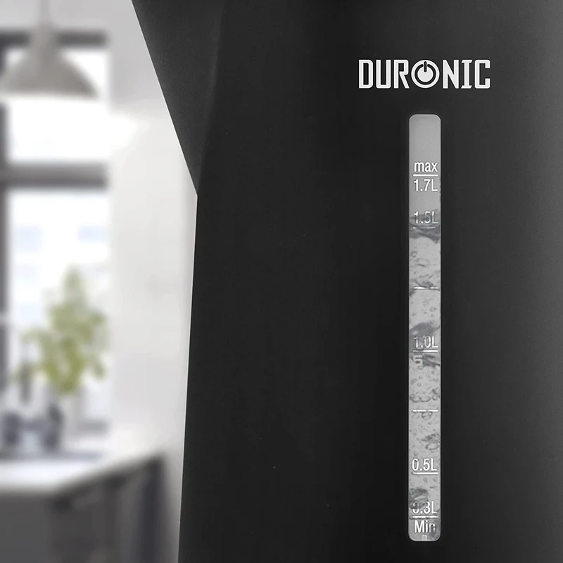 Duronic Wasserkocher EK17 BK | 1,7l Fassungsvermögen | 2200 Watt | Schnellkochend | Basis mit kabellosem Wasserkocher | Automatische Abschaltung | Zeitgemäßes Design | Schwarz