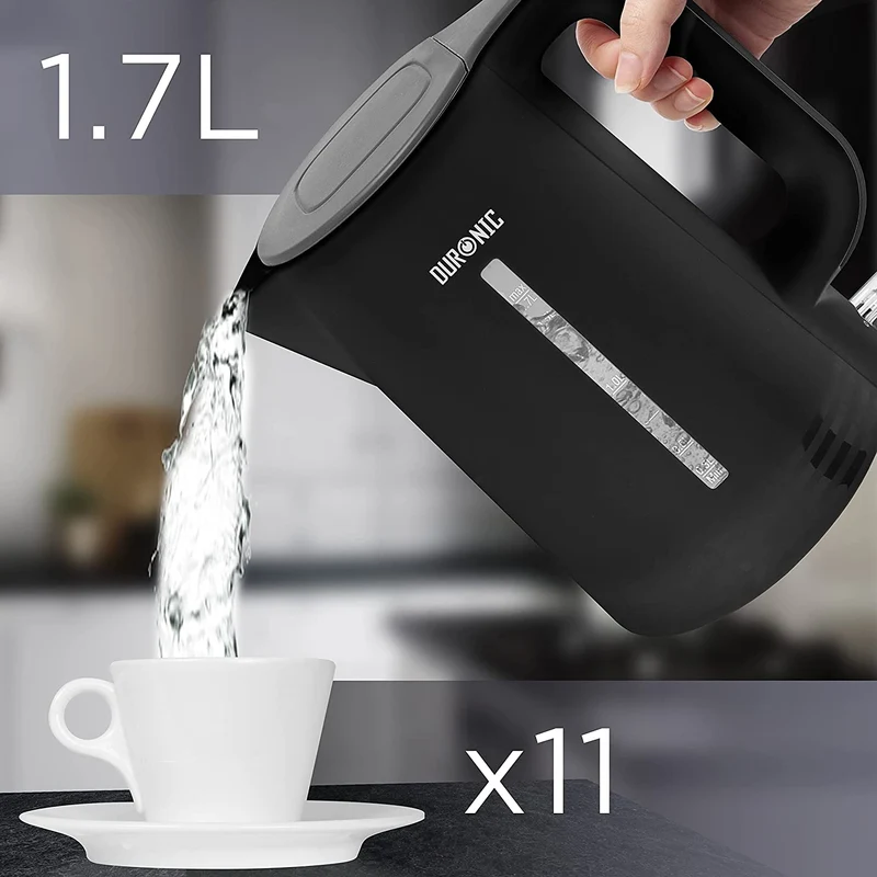 Duronic Wasserkocher EK17 BK | 1,7l Fassungsvermögen | 2200 Watt | Schnellkochend | Basis mit kabellosem Wasserkocher | Automatische Abschaltung | Zeitgemäßes Design | Schwarz