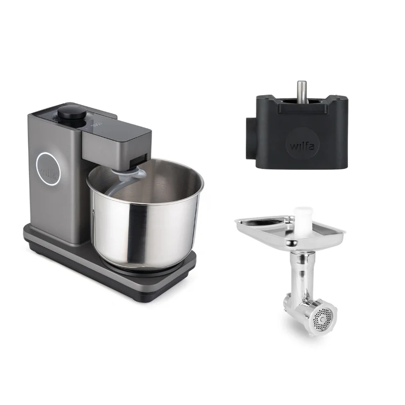 Wilfa Küchenmaschine Probaker Timer KM2GY-T70 grau+ Tool Adapter + Messerschmidt Edelstahlfleischwolf