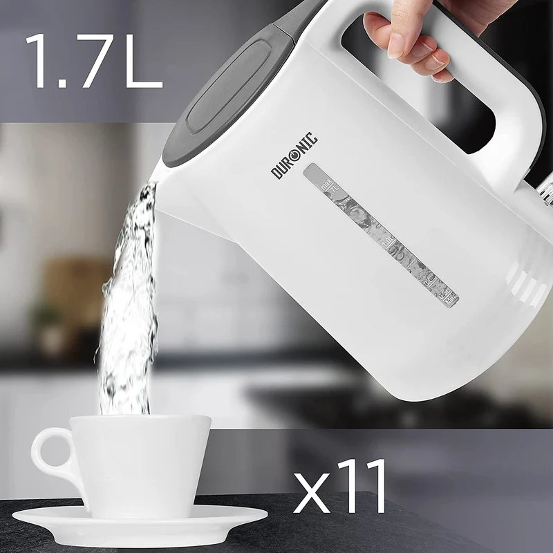 Duronic EK17 WE Wasserkocher | 1,7l Fassungsvermögen | 2200 Watt | Schnellkochend | Basis mit kabellosem Wasserkocher | Automatische Abschaltung | Zeitgemäßes Design | Weiß