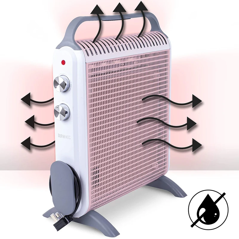 Duronic HV180 Elektroheizung, Konvektor Heizkörper mit 2000W, flaches Heizgerät mit Tragegriff, kleine energiesparende Elektro-Heizung mit 2 Stufen