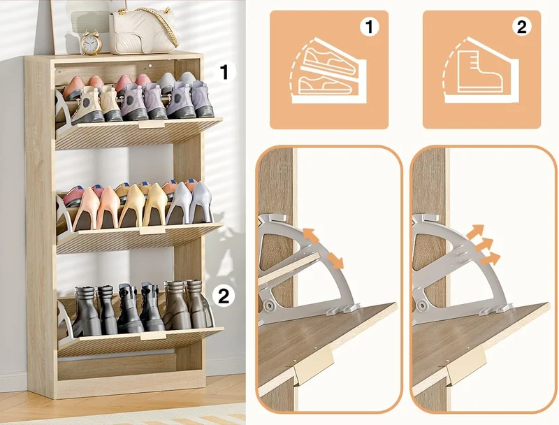 Schuhschrank mit 3 Flip-Schubladen, platzsparender Schuhkipper, Schuhregal, Schuhaufbewahrung, für 1