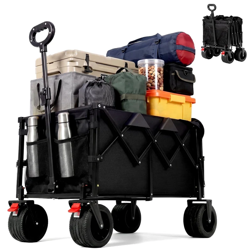 HAUSPROFI Bollerwagen Faltbar 150-200L 200KG Tragkraft, Faltbarer Bollerwagen Geländetauglich mit Br