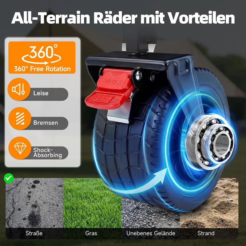 HAUSPROFI Bollerwagen Faltbar 150-200L 200KG Tragkraft, Faltbarer Bollerwagen Geländetauglich mit Br