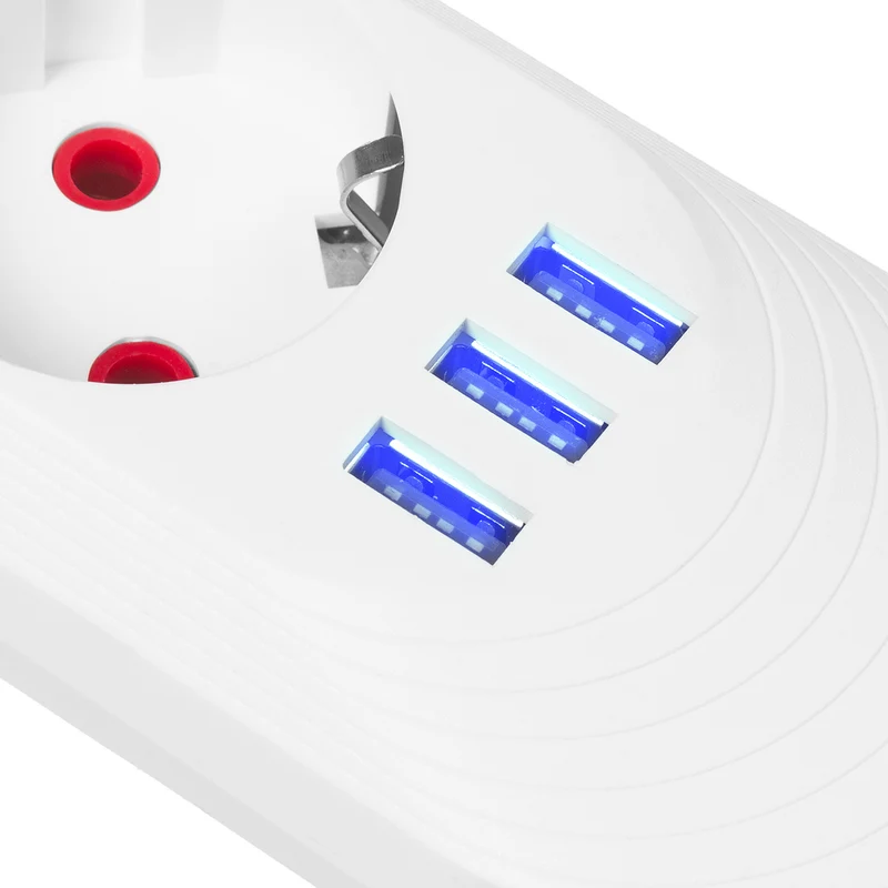 Maclean power strip, 3 socket extension + 3xUSB, 110-240V AC 50/60Hz, 2.1A max 2500W, 1.5m, white, MCE394 W