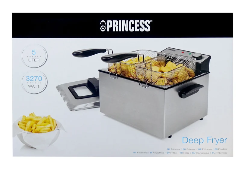 Princess 185000 Fritteuse mit drei Frittierkörben 5L Edelstahl