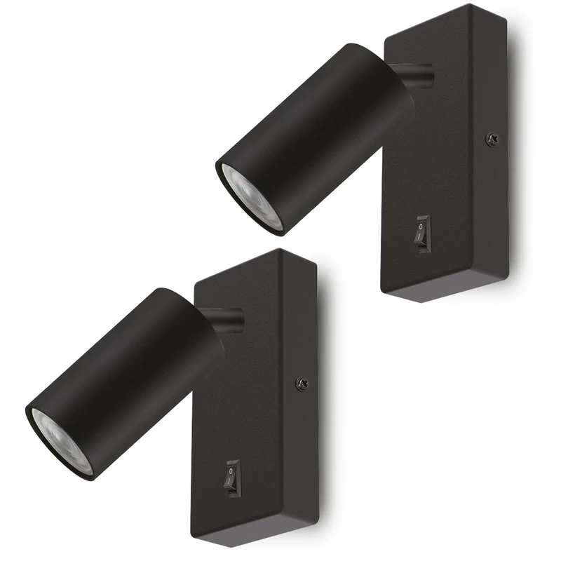Wall lamp / wall lamp Maclean, spot, round, GU10, with switch 55x90mm, black color, MCE369 B 2pcs+ LED bulb GU10 7W Maclean Energy MCE437 NW neutral white 4000K, 220-240V~, 50/60Hz, 2pcs