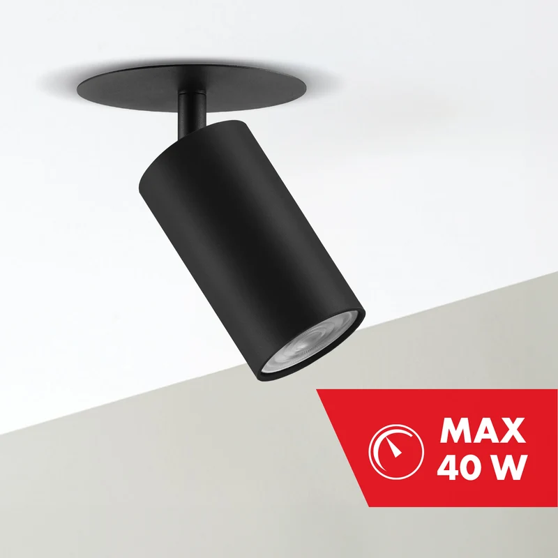 Maclean flush mount / tube luminaire, spot, round, aluminum, GU10, 55x100mm, black color, MCE364 B