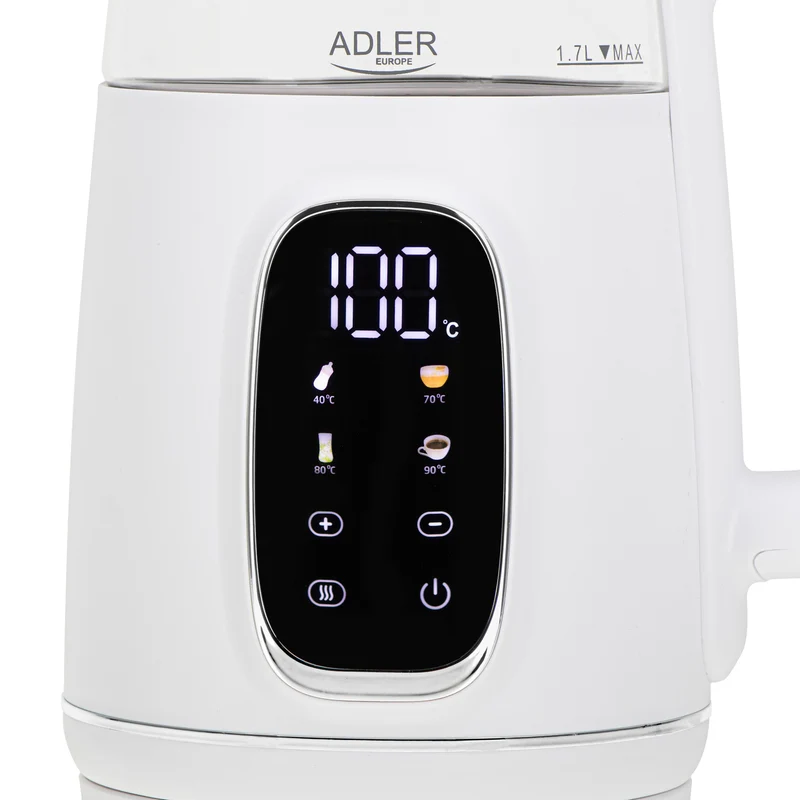 Adler AD 1305ws Wasserkocher 1,7L mit Temperatureinstellung weiß / silber