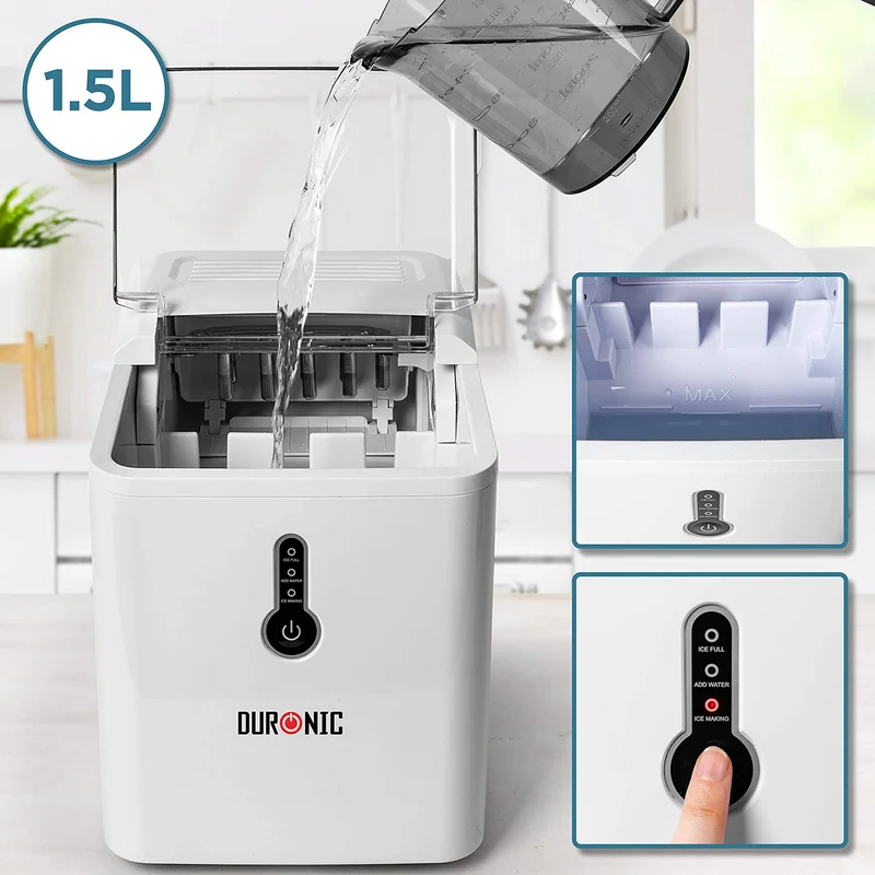 Duronic ICM120 Automatische Eiswürfelmaschine | 9 Eiswürfel in 7-9 min | 1,5 L Wassertank | Bis zu 12 kg pro 24 Stunden | 600 g Kapazität | Eismaschine 120W | Eiswürfelbereiter