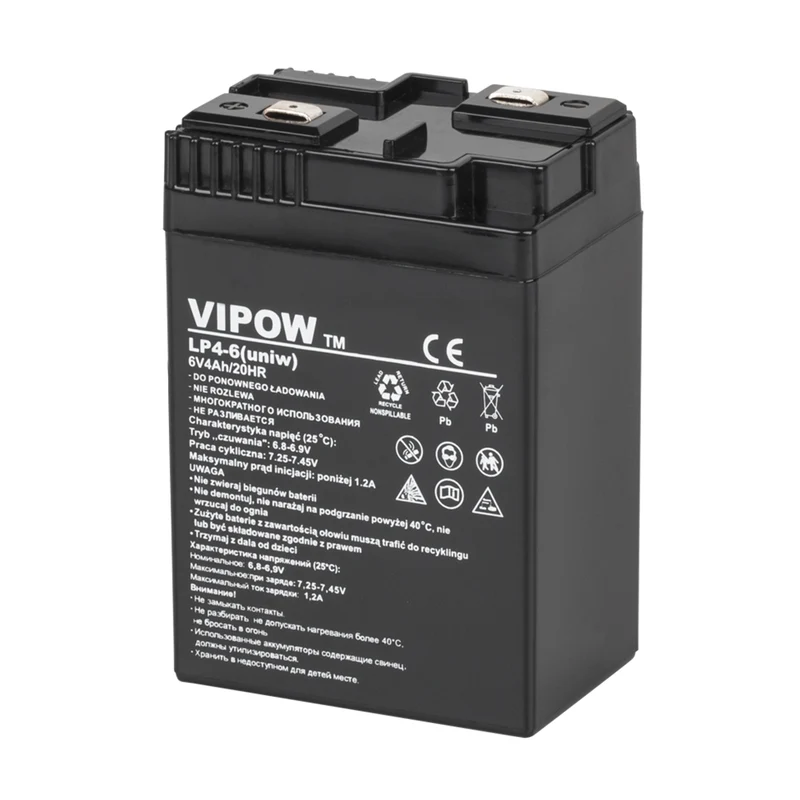 Vipow gel battery, maintenance free, long life, 6V 4Ah, BAT0204