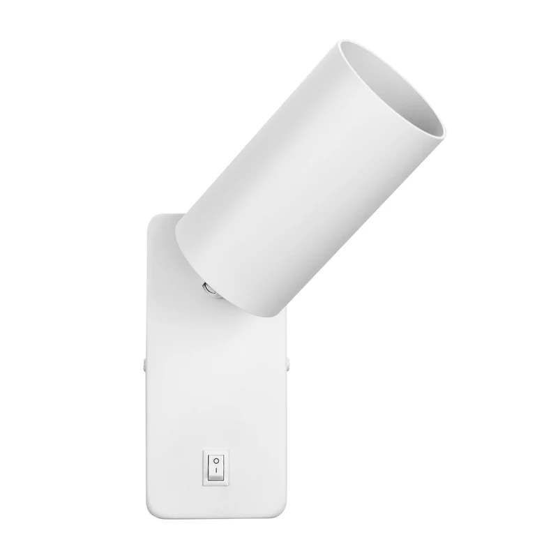 Maclean wall lamp / wall light, spot, round, GU10, with 55x90mm switch, white, MCE369 W+LED bulb GU10 7W Maclean Energy MCE437 WW warm white 3000K, 220-240V~, 50/60Hz, 490lm